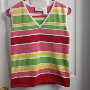 Liz Claiborne V-neck Colorful Striped Sleeveless Top